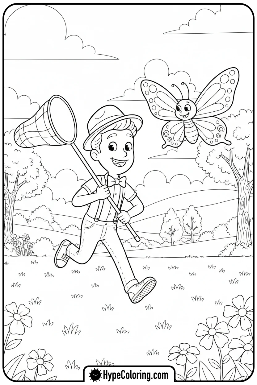 blippi-chasing-butterfly - blippi coloring pages