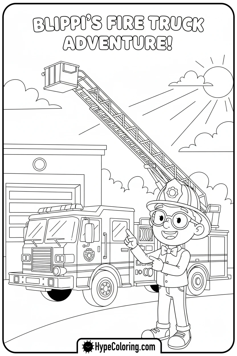 blippi-with-fire-truck - blippi coloring pages