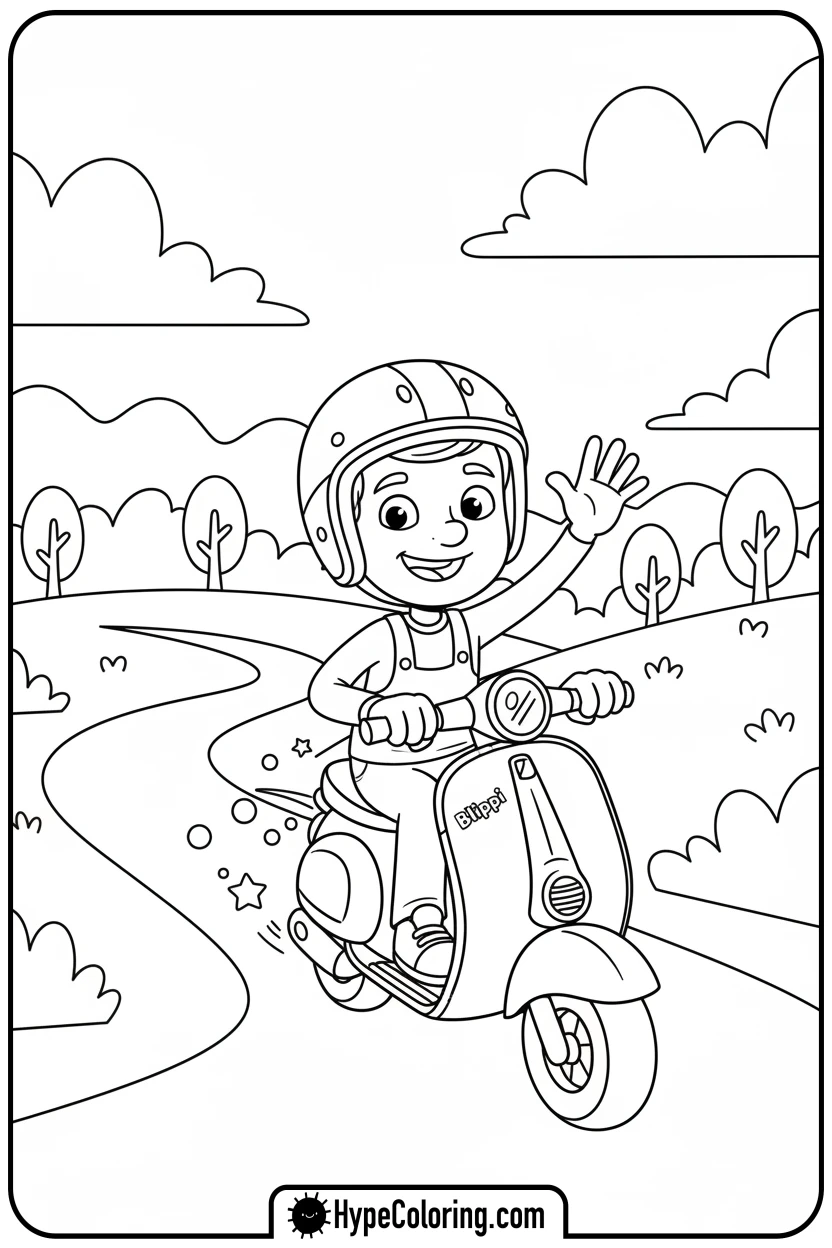 blippi-riding-scooter - blippi coloring pages