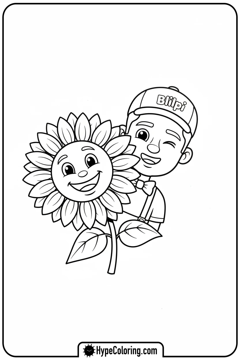 blippi-peeking-from-sunflower - blippi coloring pages