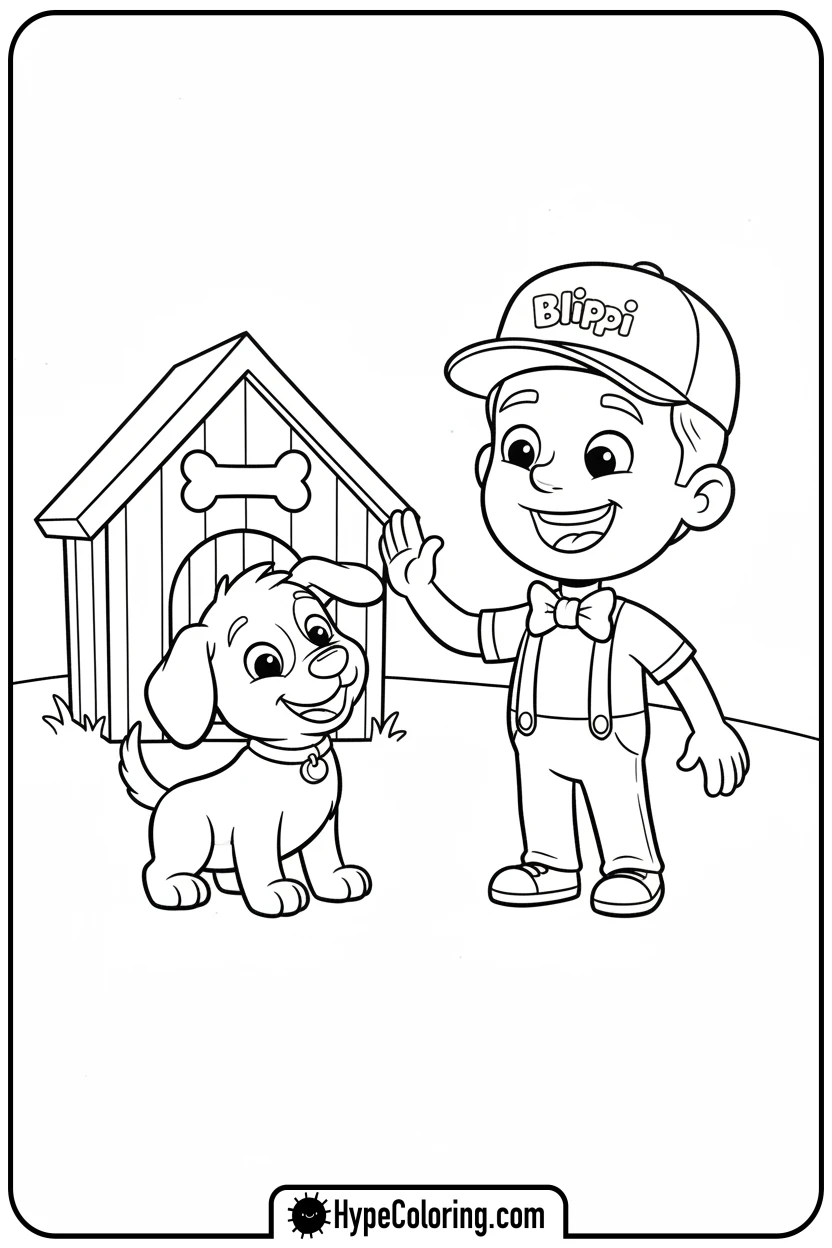blippi-high-fiving-puppy - blippi coloring pages