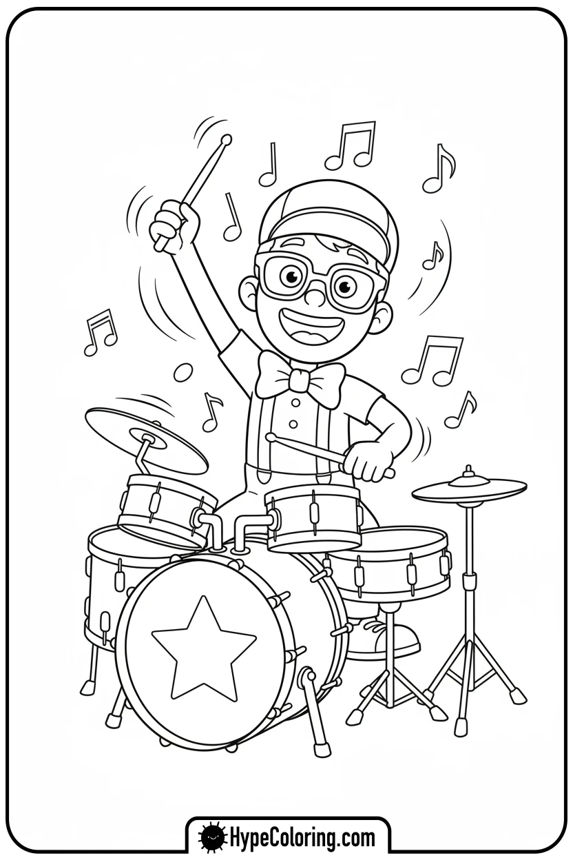 blippi-playing-drums - blippi coloring pages