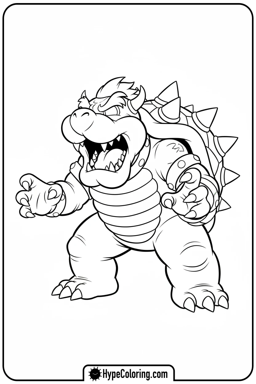 bowser-roaring-powerfully - bowser coloring page