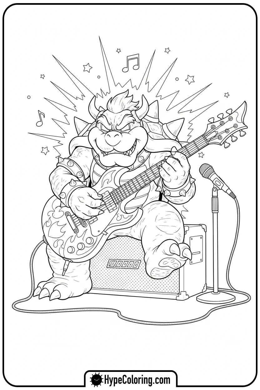 bowser-playing-guitar - bowser coloring page