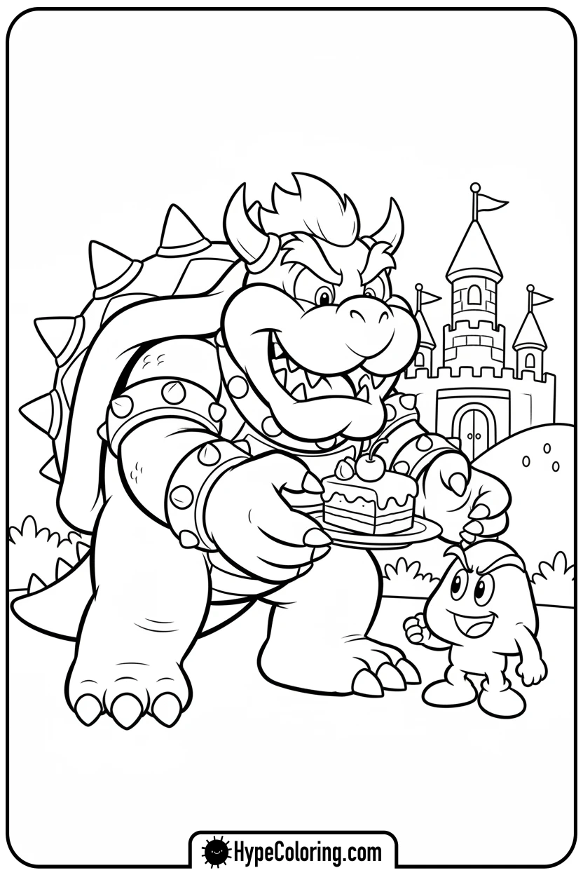 bowser-sharing-cake-with-goomba - bowser coloring page