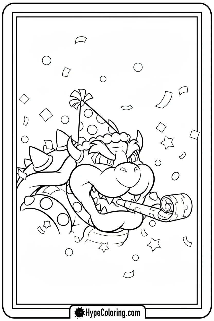 bowser-in-a-party-hat - bowser coloring page