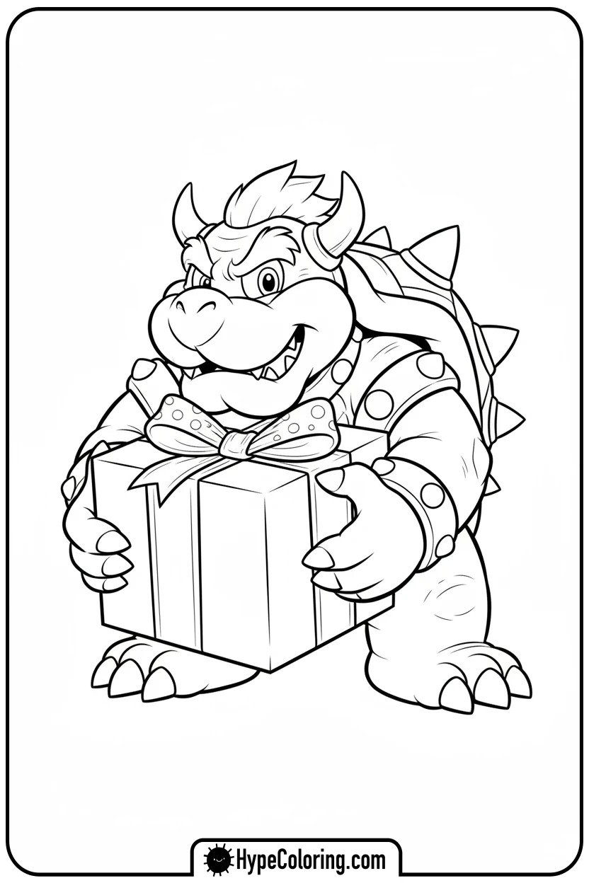 bowser-carrying-a-present - bowser coloring page