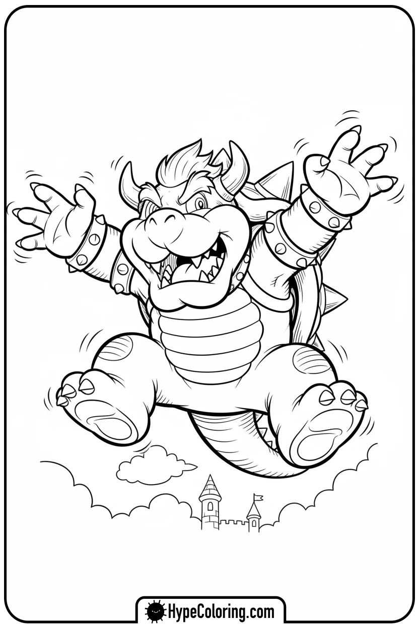 bowser-jumping-with-joy - bowser coloring page