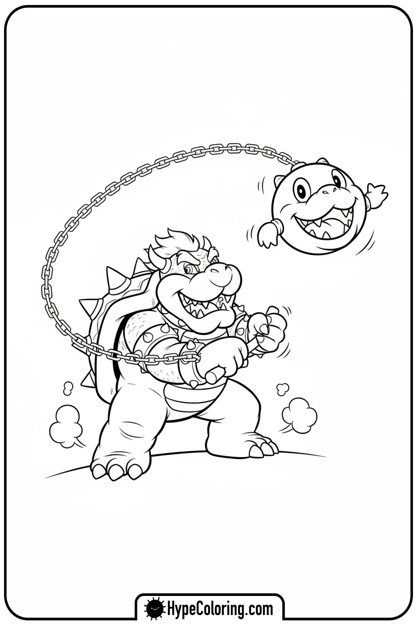 bowser-swinging-chain-chomp - bowser coloring page