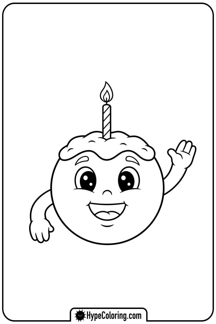 smiling-cake-waving - cake coloring page