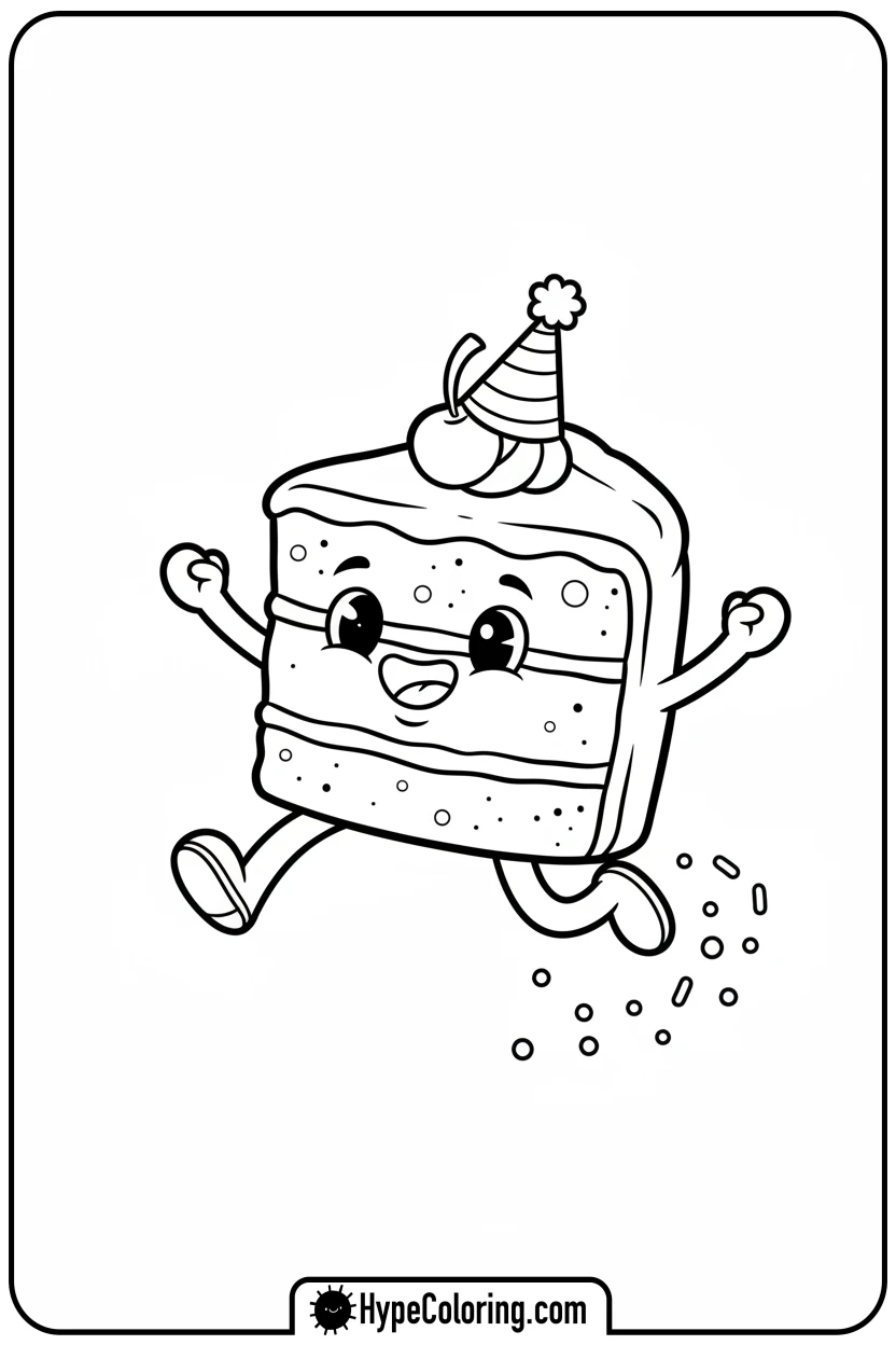 skipping-cake-slice - cake coloring page