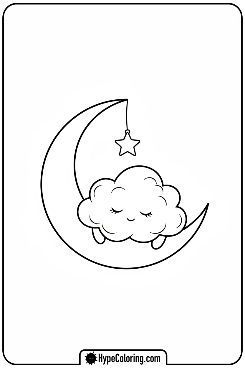 sleeping-cake-on-moon - cake coloring page
