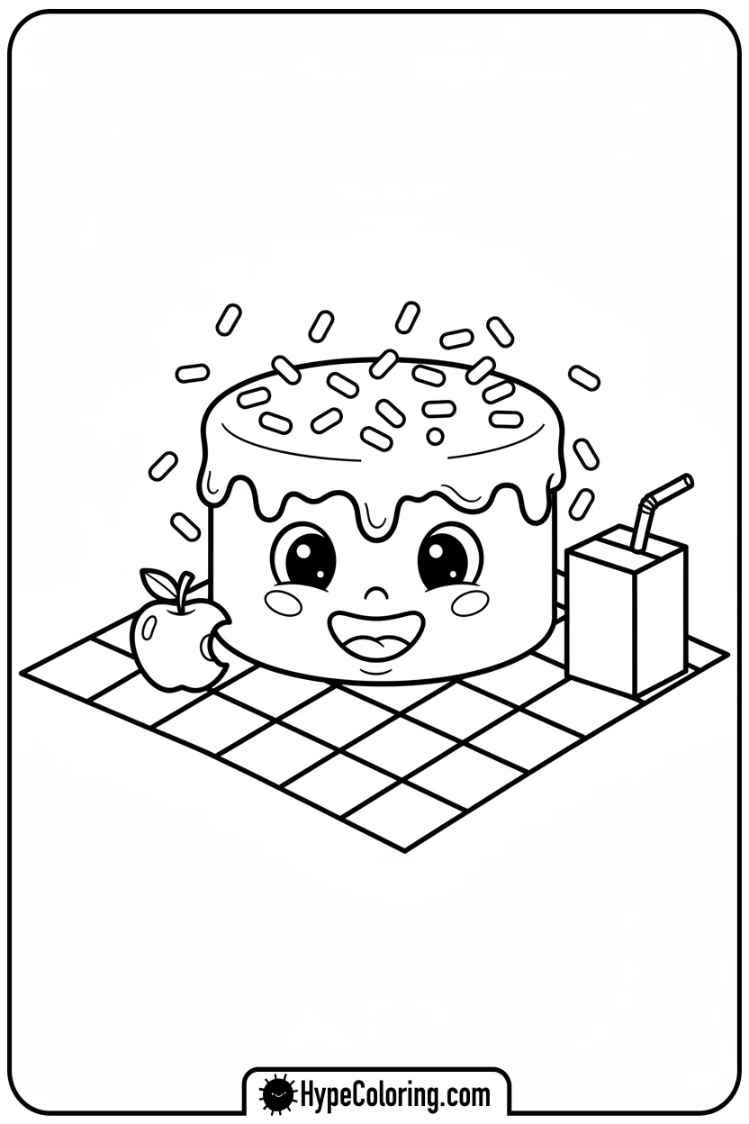 cake-on-picnic-blanket - cake coloring page