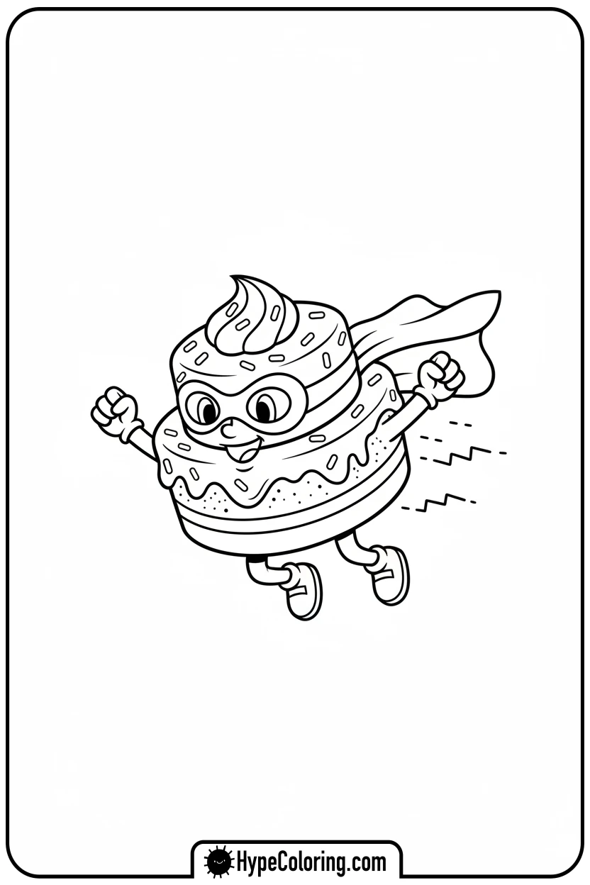 superhero-cake-flying - cake coloring page