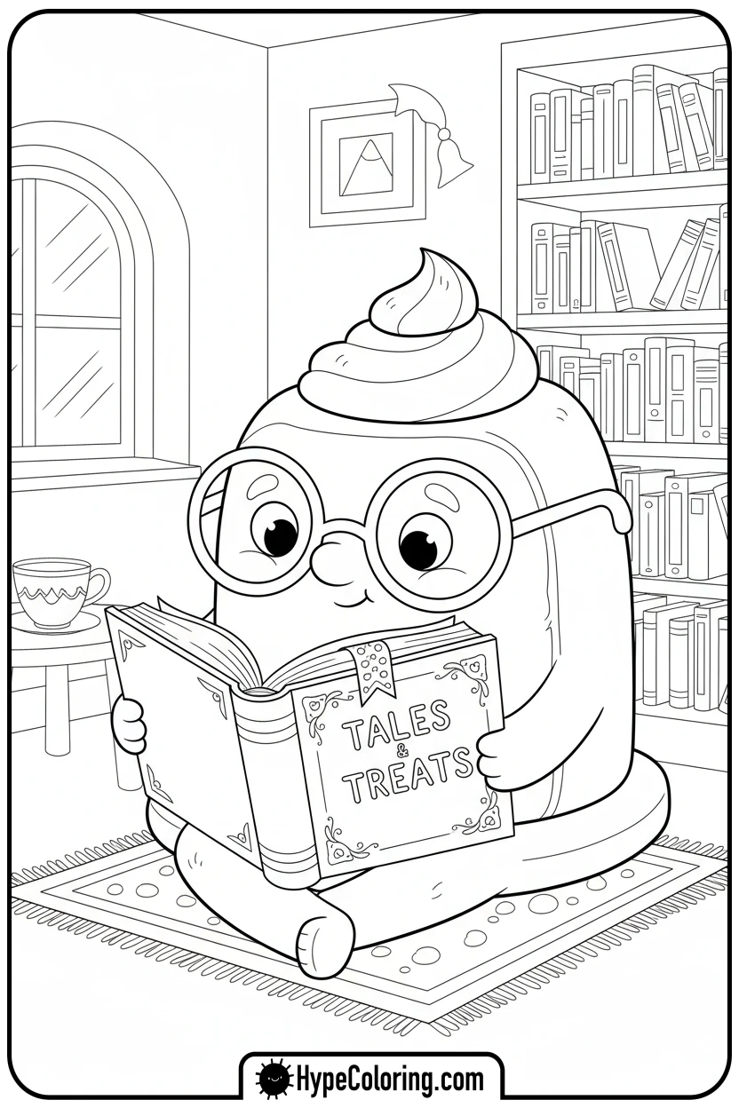 cake-reading-a-book - cake coloring page