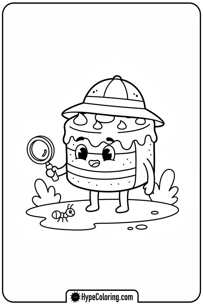 explorer-cake-with-magnifying-glass - cake coloring page