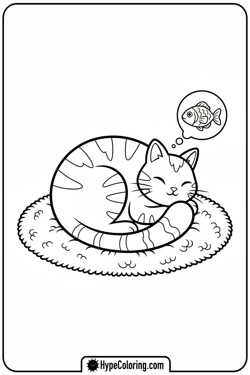Click to download PDF catnap-curled-up-on-rug - catnap coloring page