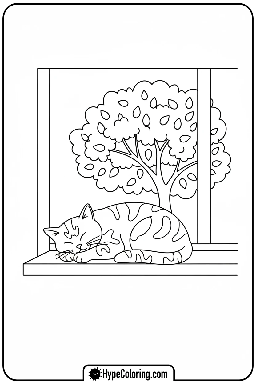 Click to download PDF catnap-sleeping-on-window-sill - catnap coloring page
