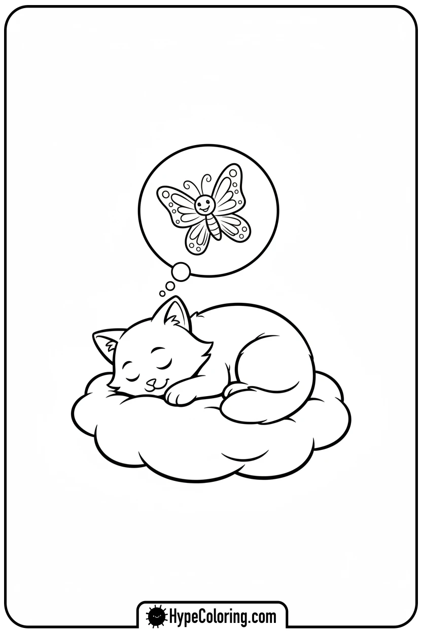 Click to download PDF catnap-dreaming-of-butterfly - catnap coloring page