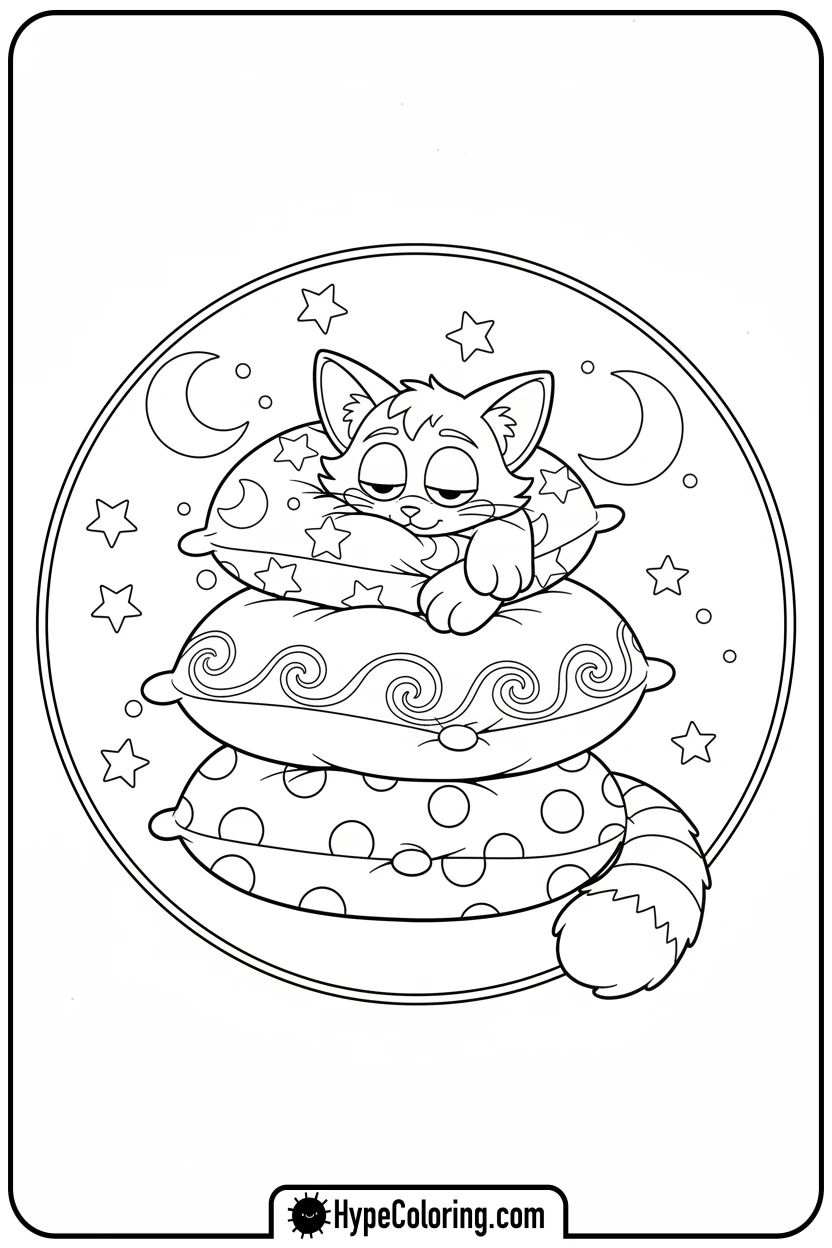 Click to download PDF catnap-in-pillow-pile - catnap coloring page