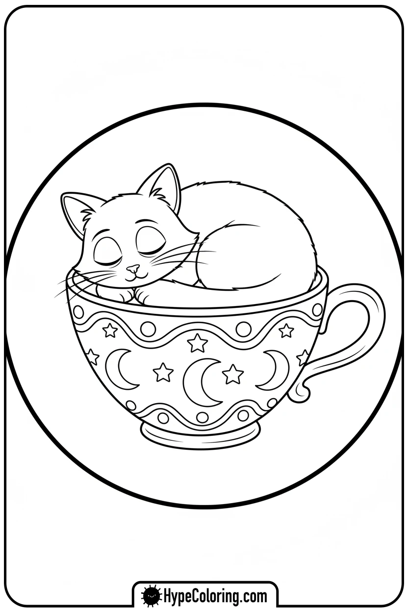 Click to download PDF catnap-in-giant-teacup - catnap coloring page