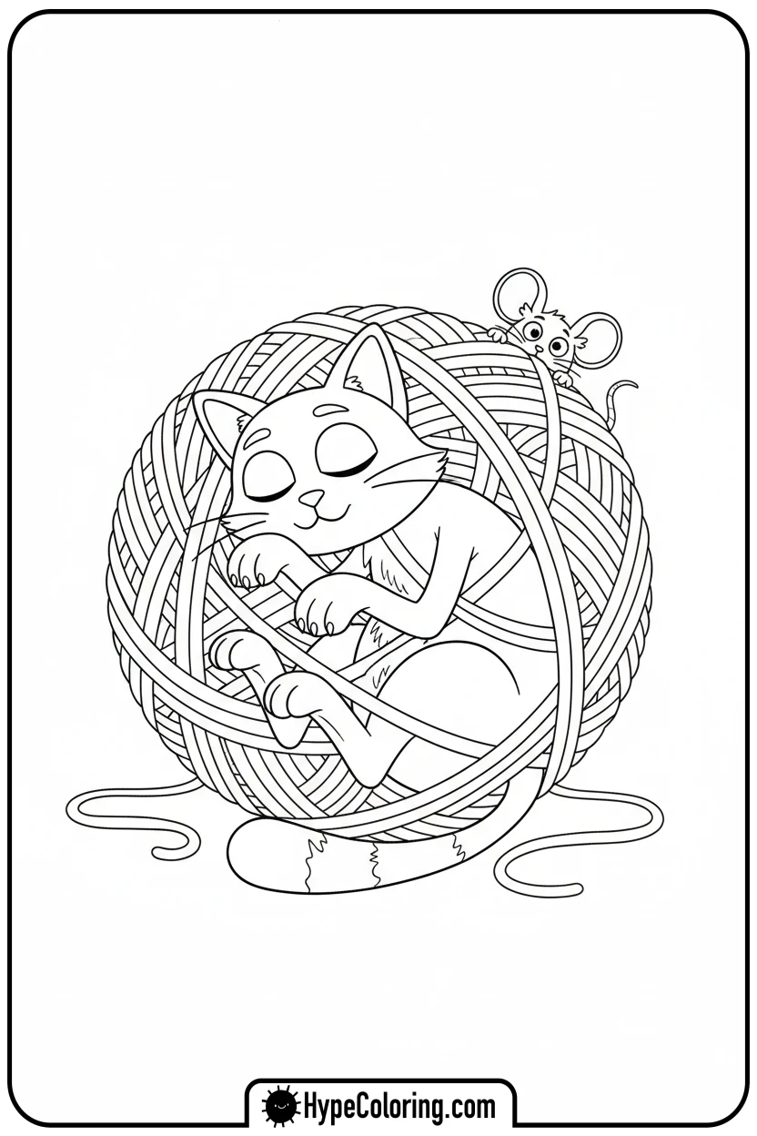 Click to download PDF catnap-in-yarn-ball - catnap coloring page