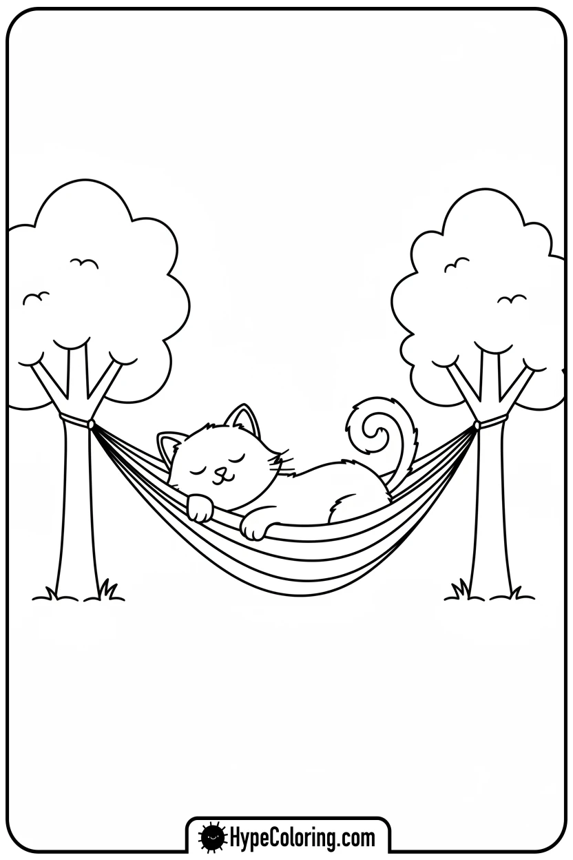 Click to download PDF catnap-in-swinging-hammock - catnap coloring page