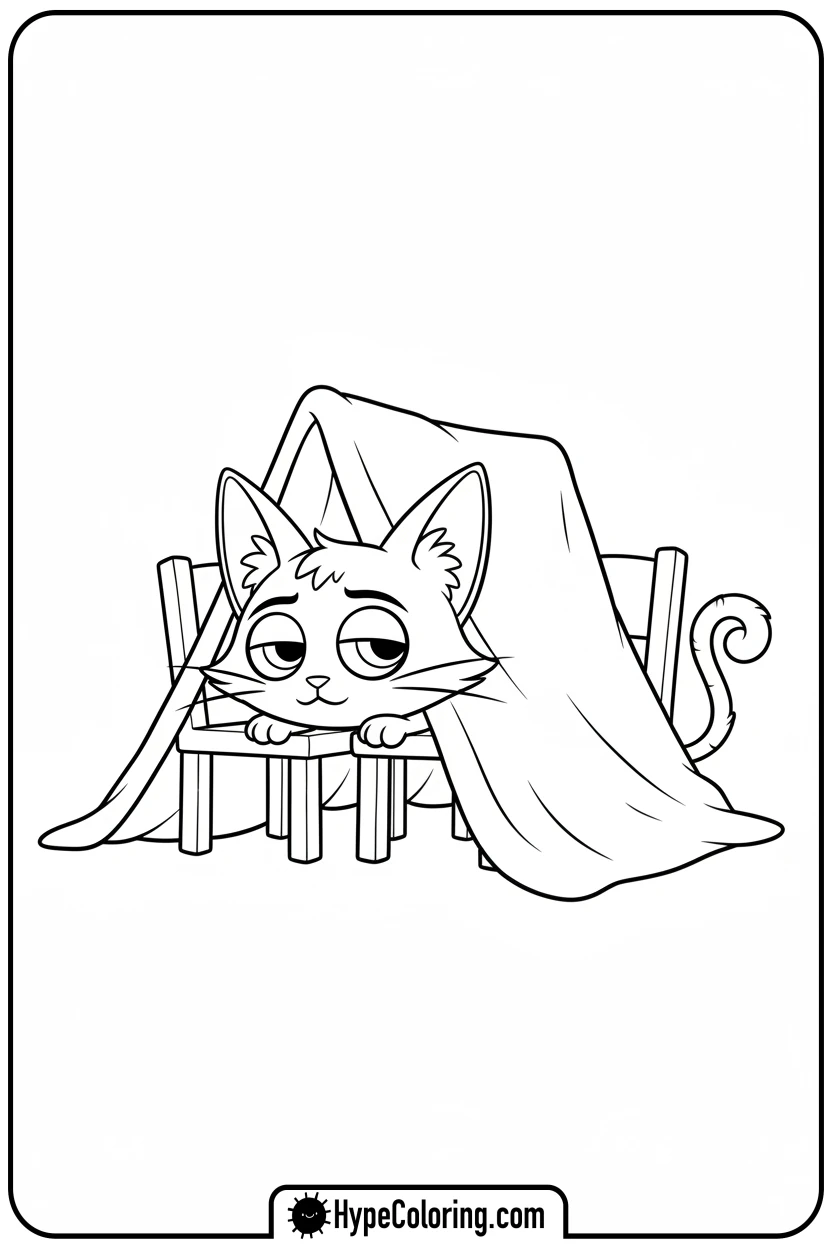Click to download PDF catnap-peeking-from-fort - catnap coloring page