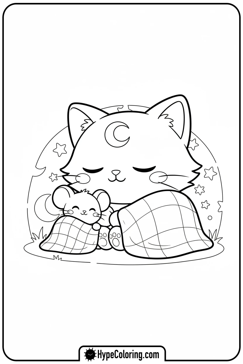 Click to download PDF catnap-and-mouse-napping - catnap coloring page