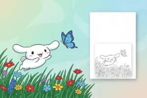cinnamonroll-playfully-chasing-a-fluttering - cinnamon roll coloring pages