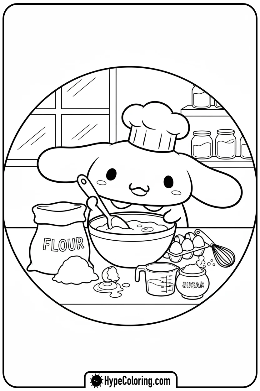 cinnamonroll-baking-with-chef-hat - cinnamon roll coloring pages