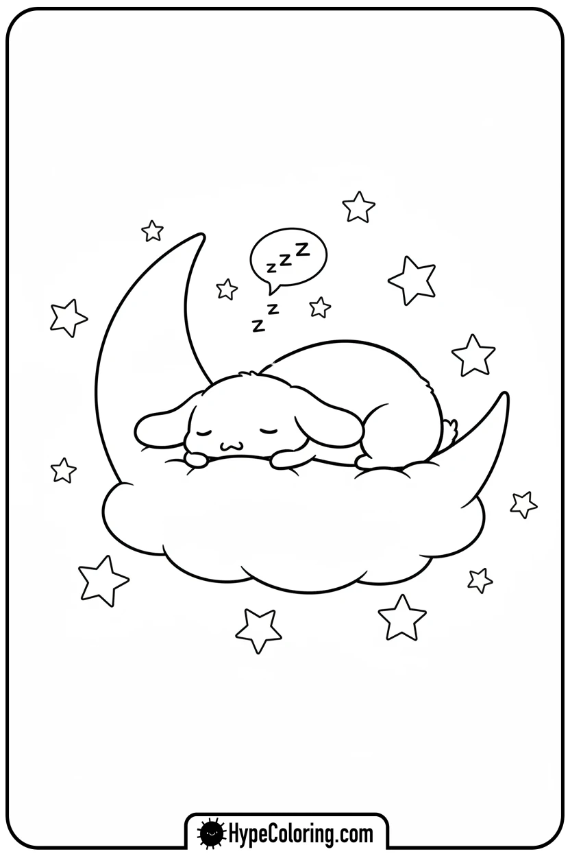 cinnamonroll-sleeping-on-moon-cloud - cinnamon roll coloring pages
