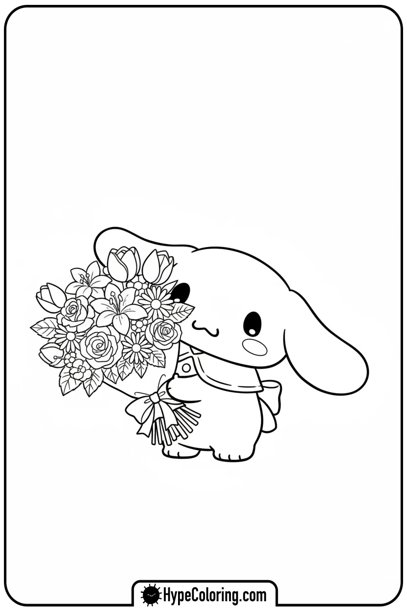 cinnamonroll-holding-flowers - cinnamon roll coloring pages