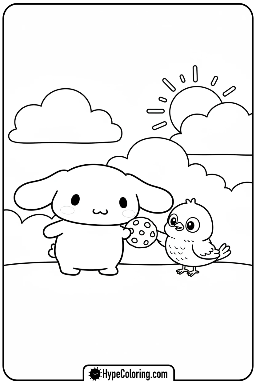 cinnamonroll-sharing-cookie-with-bird - cinnamon roll coloring pages