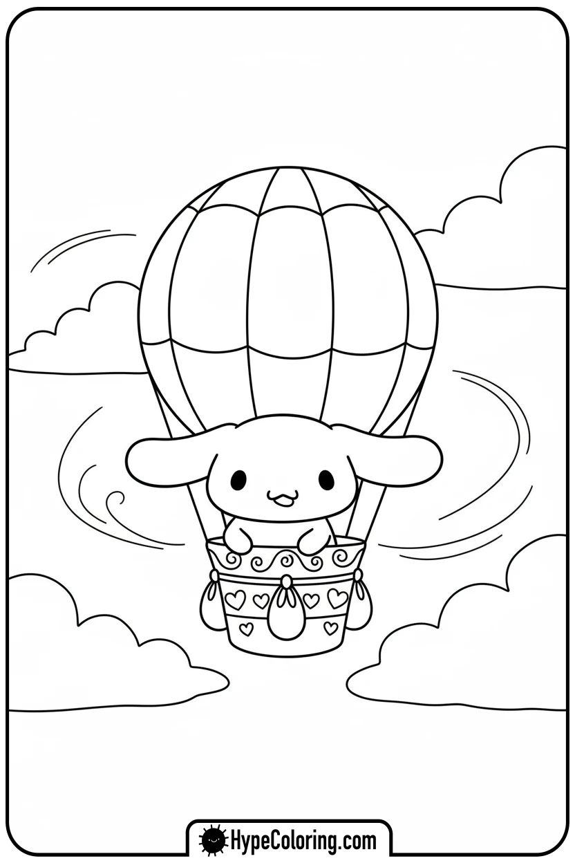 cinnamonroll-in-hot-air-balloon - cinnamon roll coloring pages