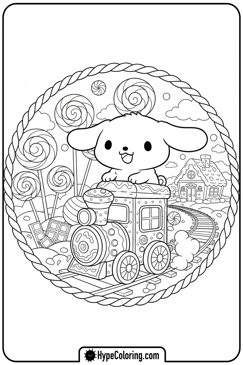 cinnamonroll-riding-gingerbread-train - cinnamon roll coloring pages