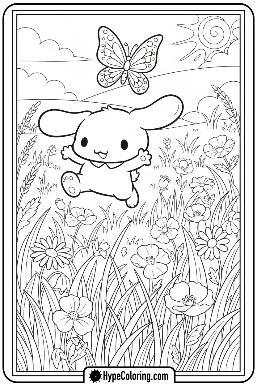 cinnamonroll-chasing-butterfly - cinnamon roll coloring pages