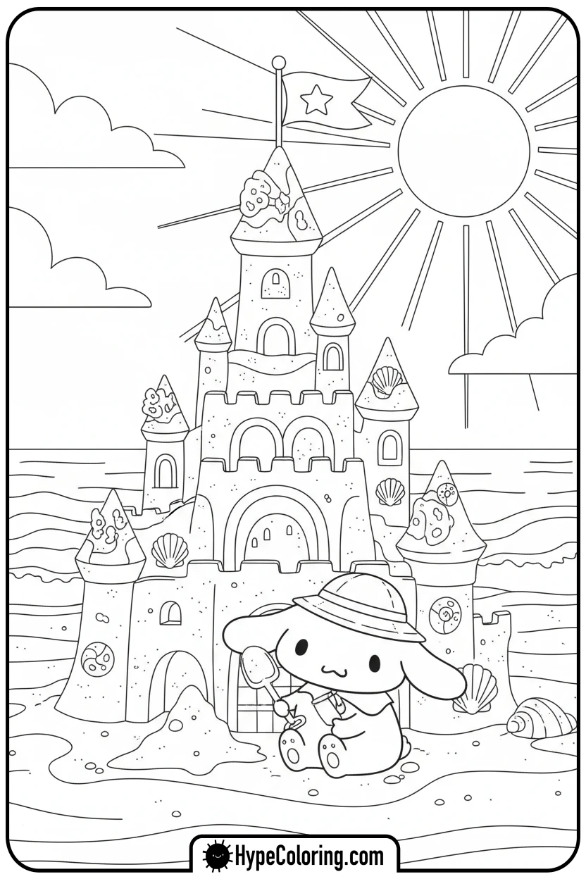 cinnamonroll-building-sandcastle - cinnamon roll coloring pages