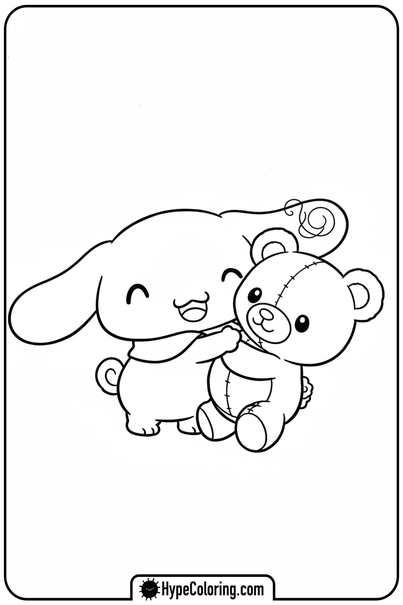 cinnamonroll-hugging-teddy-bear - cinnamon roll coloring pages