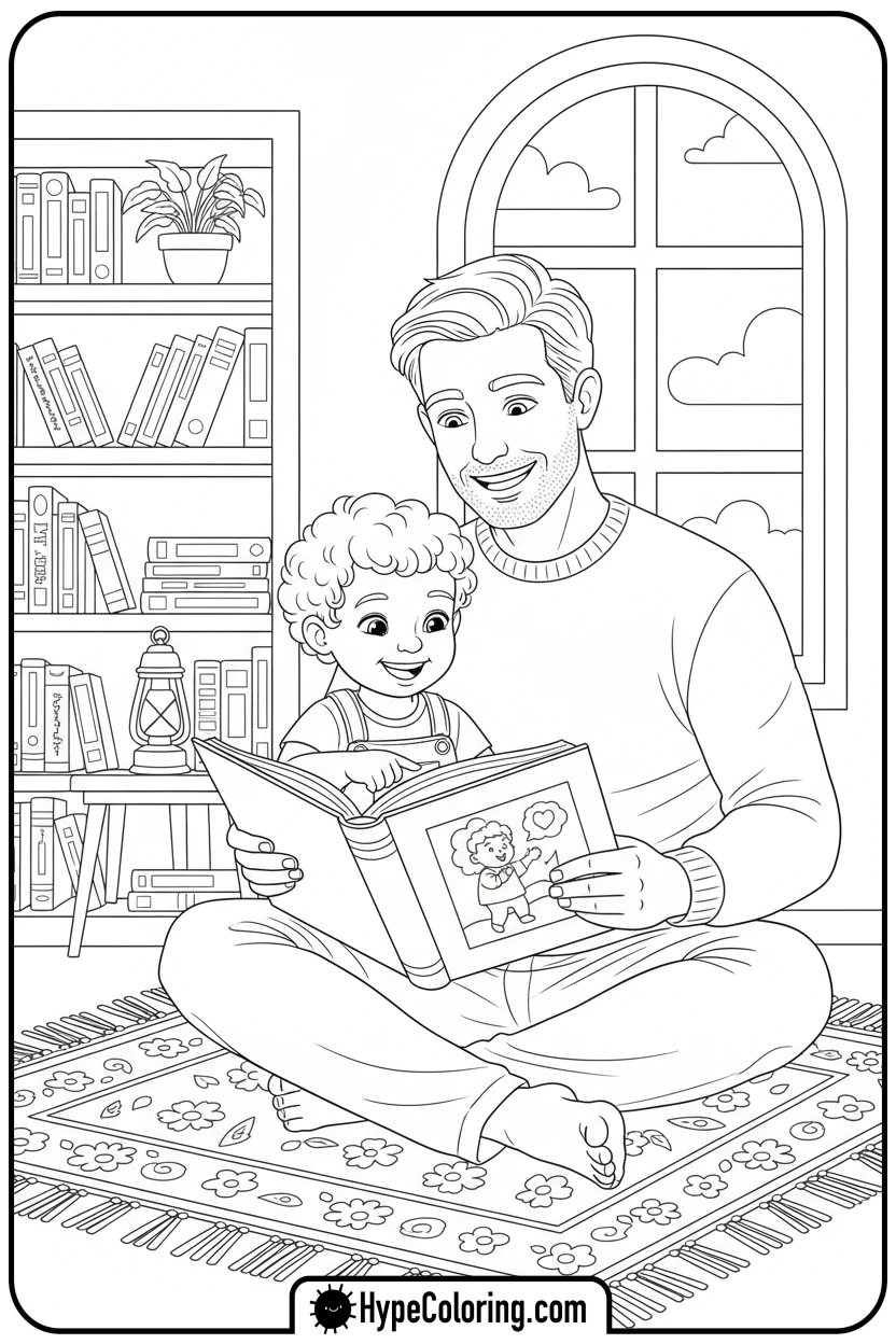 dad-reading-to-child - color pages for father's day