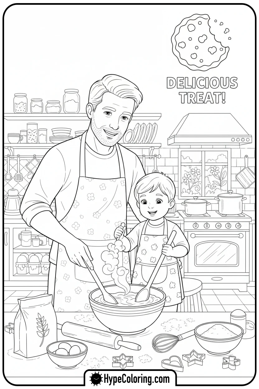 dad-and-child-baking - color pages for father's day