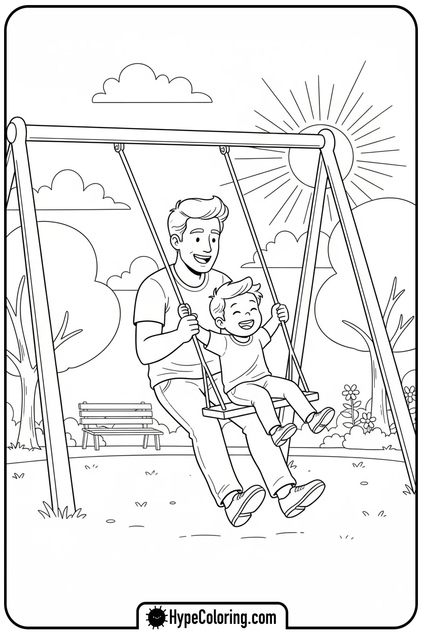 dad-pushing-child-on-swing - color pages for father's day