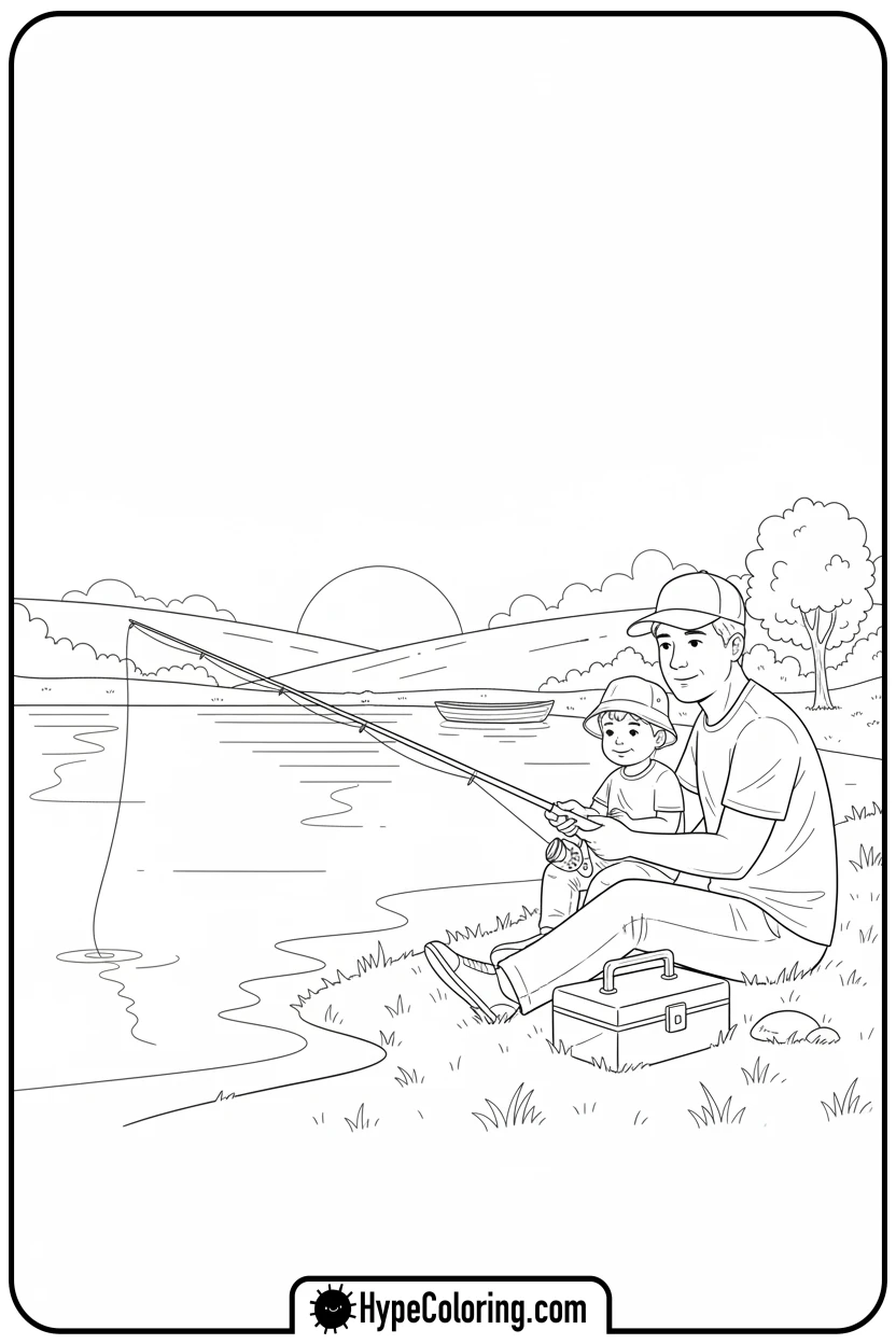 dad-and-child-fishing - color pages for father's day