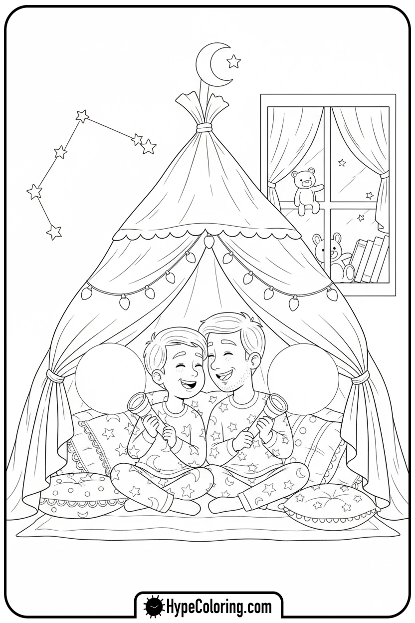 dad-and-child-in-blanket-fort - color pages for father's day
