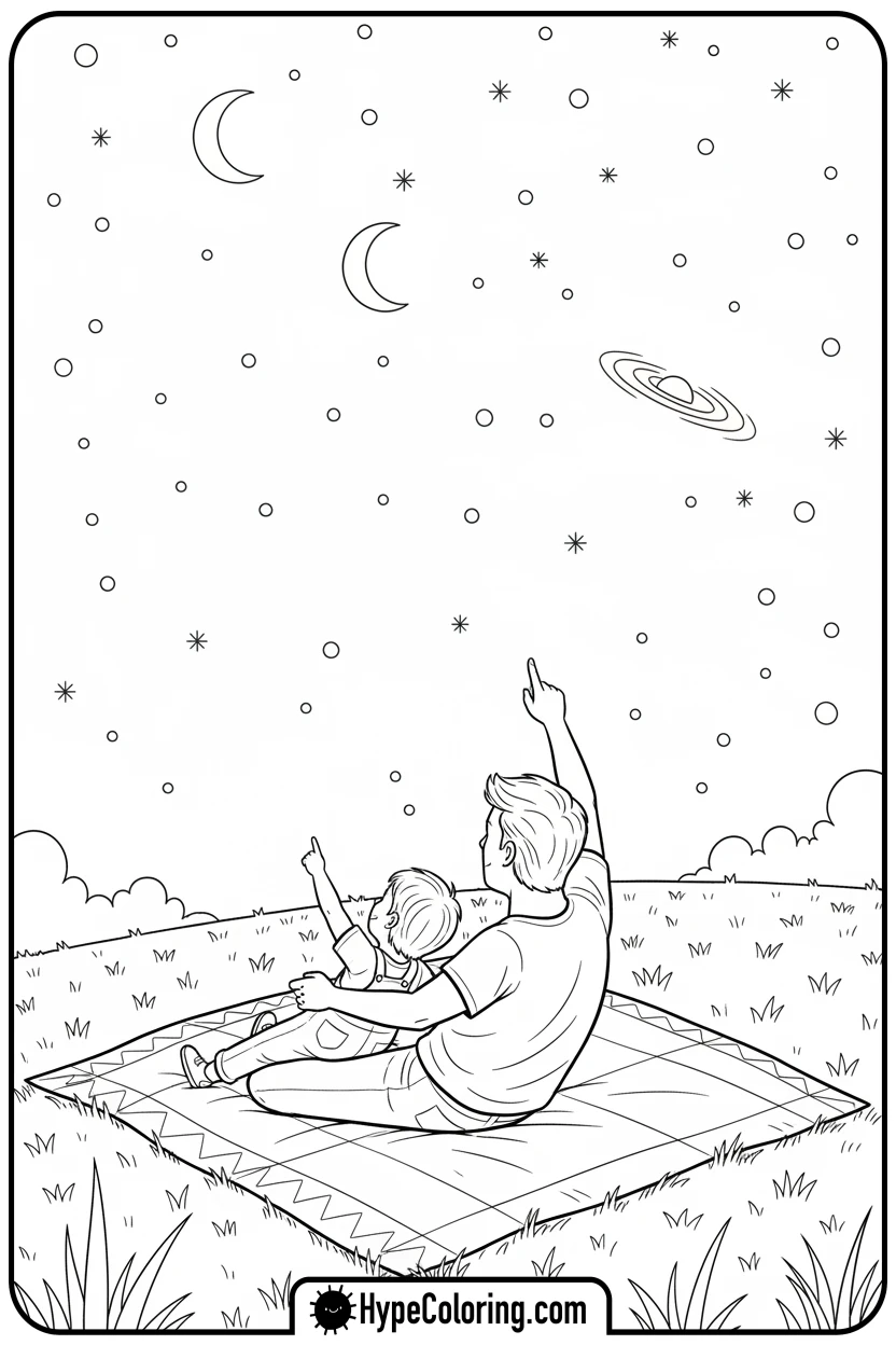 dad-and-child-stargazing - color pages for father's day