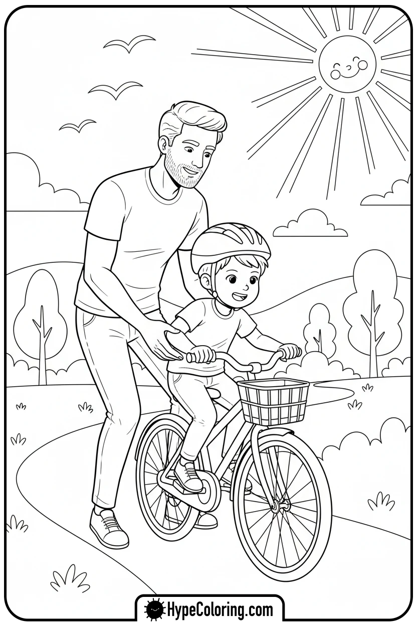 dad-teaching-child-to-bike - color pages for father's day