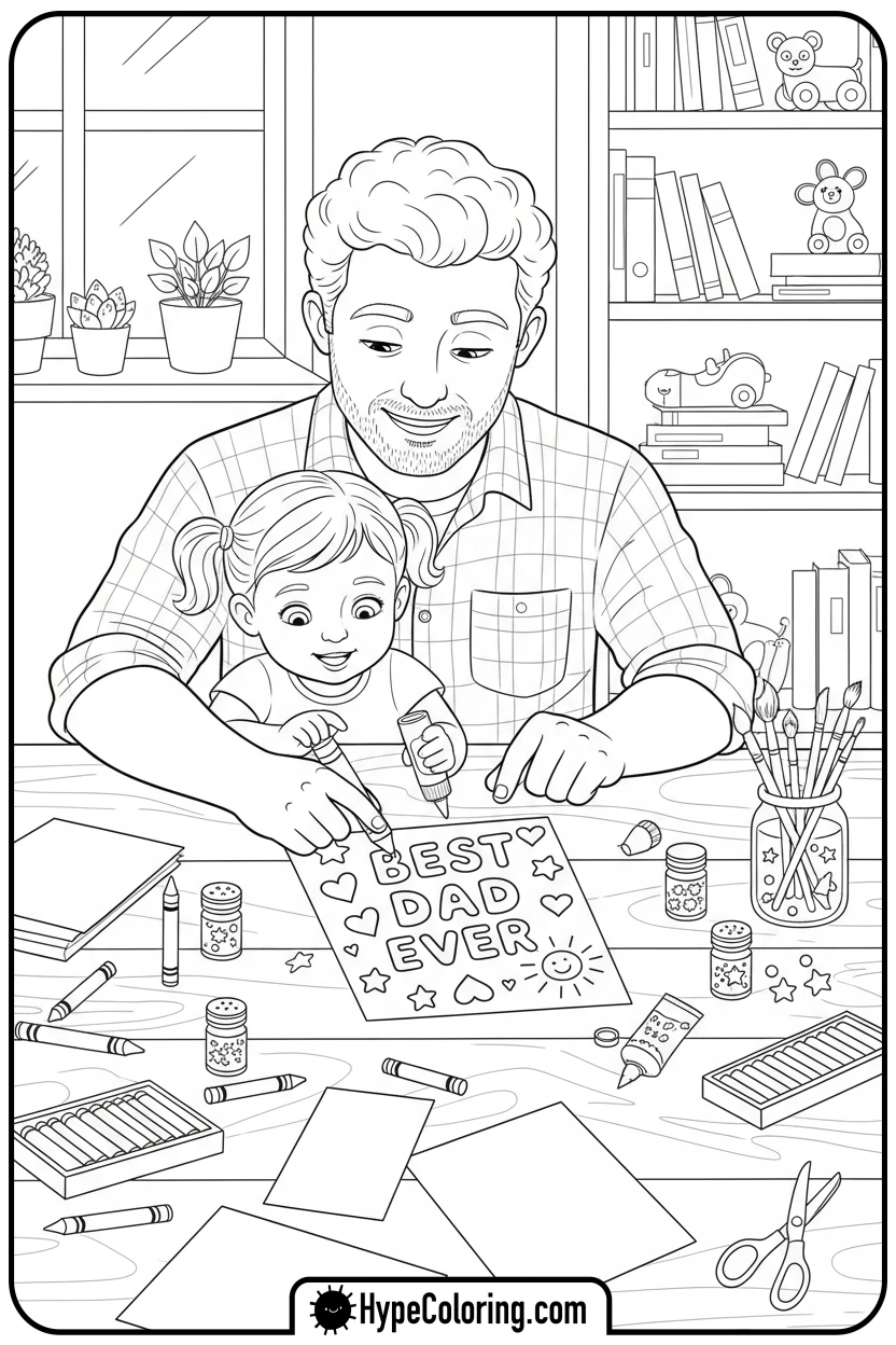 dad-and-child-making-card - color pages for father's day
