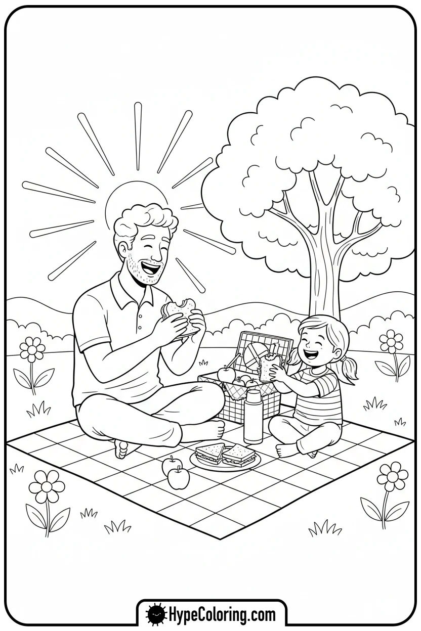 dad-and-child-picnic - color pages for father's day