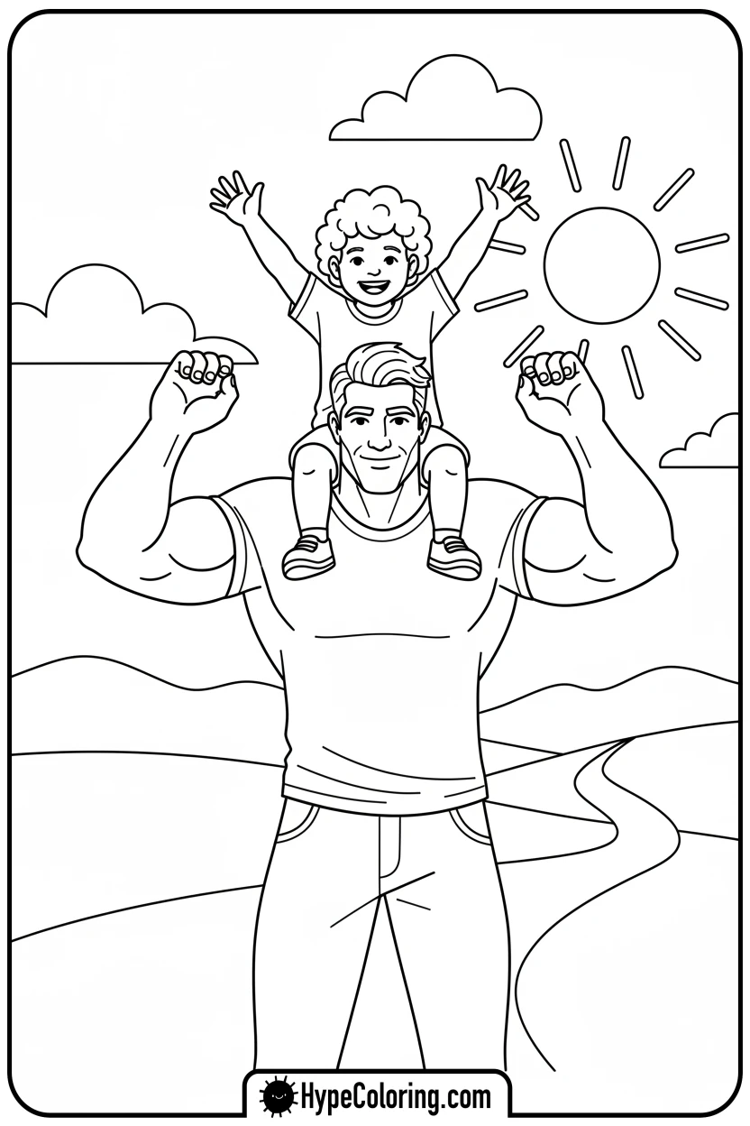 dad-carrying-child-on-shoulders - color pages for father's day