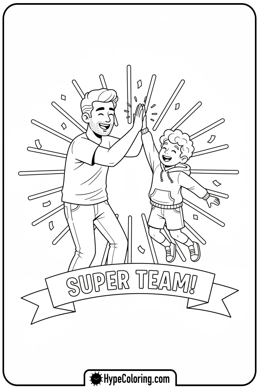 dad-and-child-high-fiving - color pages for father's day